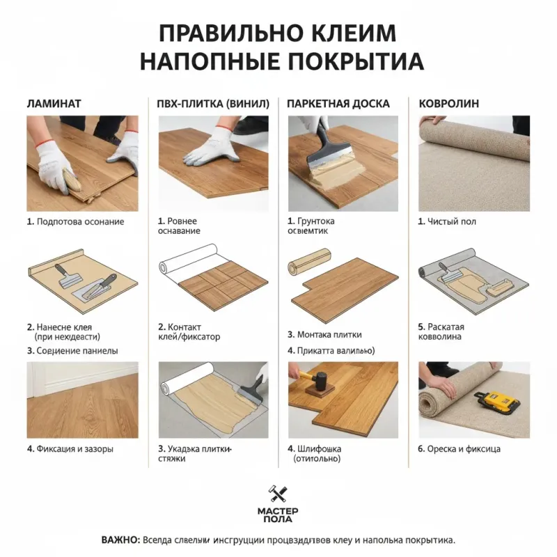 Правильно клеим различные напольные покрытия. - 1
